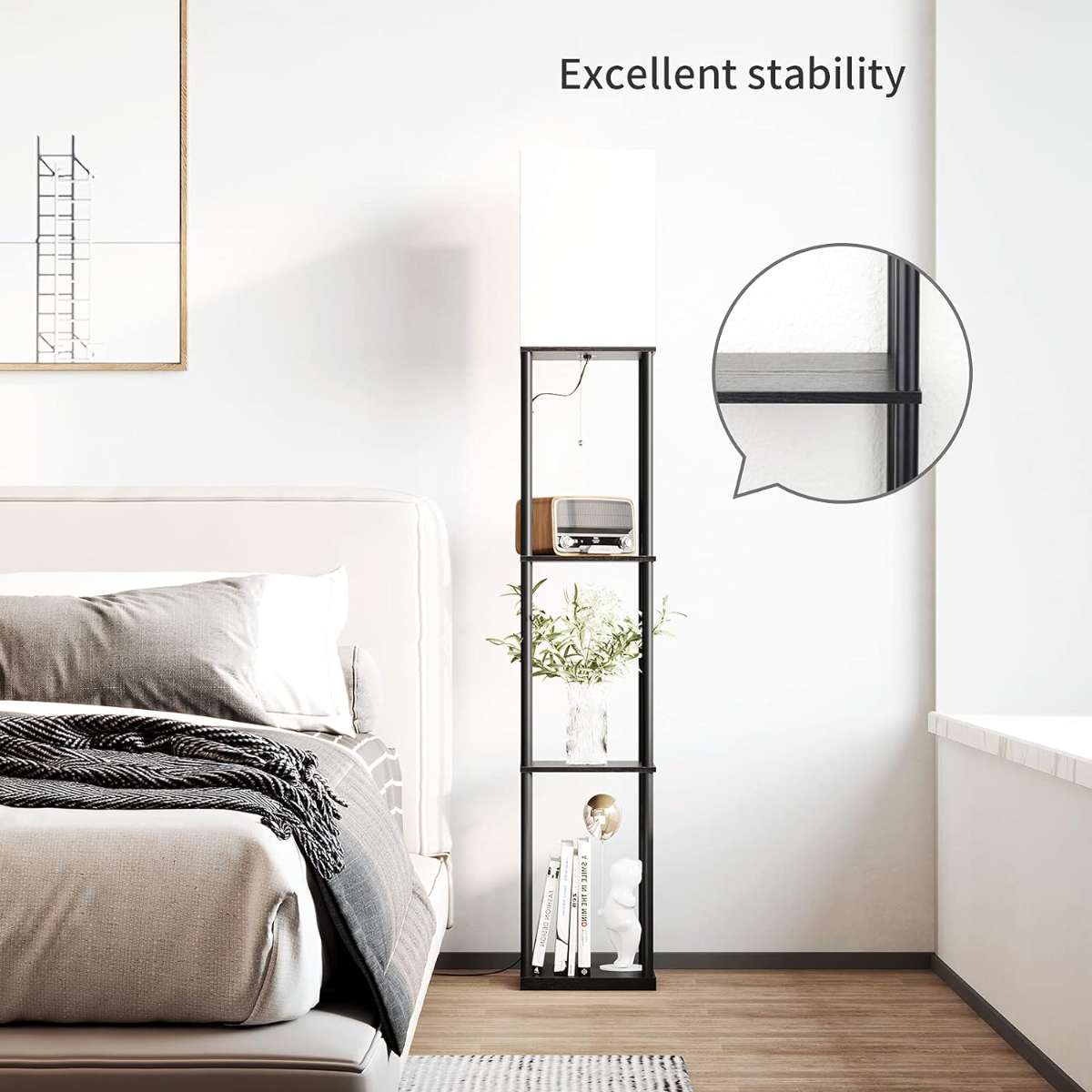 SUNMORY Floor Light with Shelf (Black)