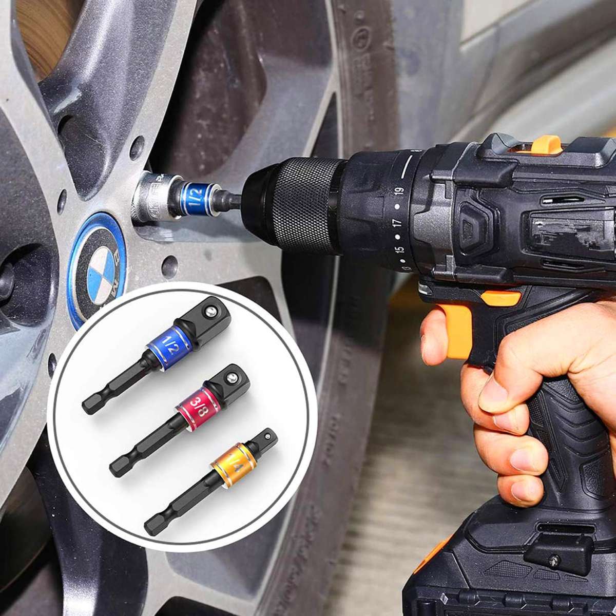 Impact-grade electric hand tool drive socket adapter expansion kit