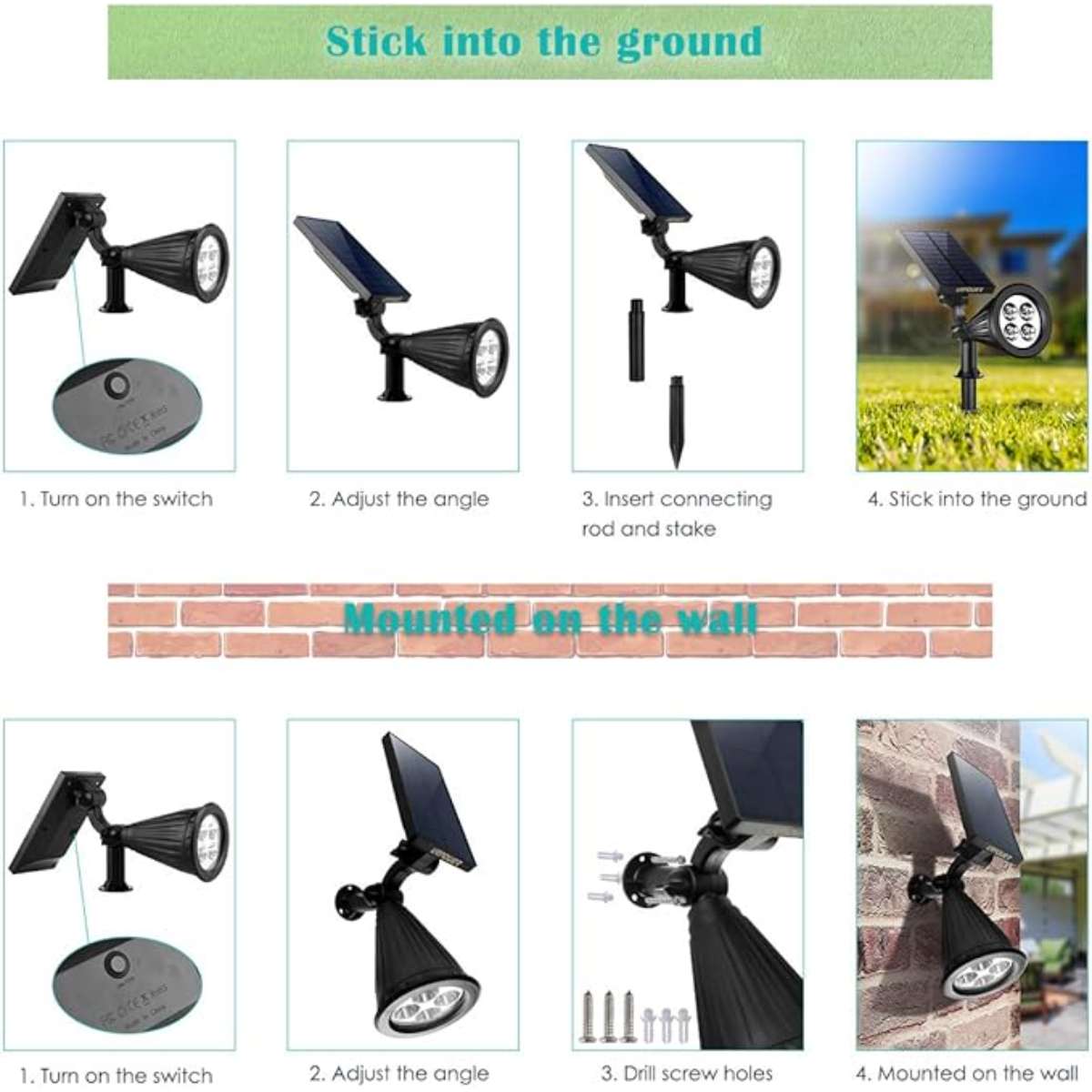 URPOWER Outdoor Solar Lights, Adjustable Solar Spotlights Outdoor (2pcs)