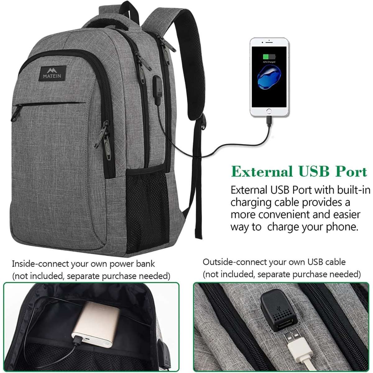 MATEIN TRAVEL LAPTOP BACKPACK, GREY