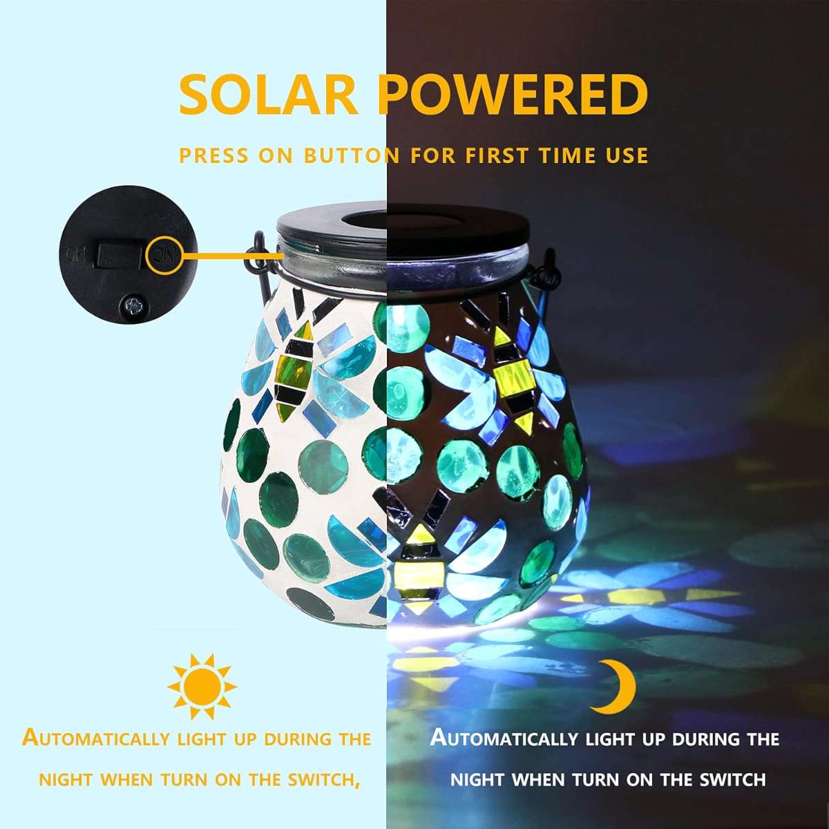 Afirst Mosaic Outdoor Lantern - Glass Solar Chandelier