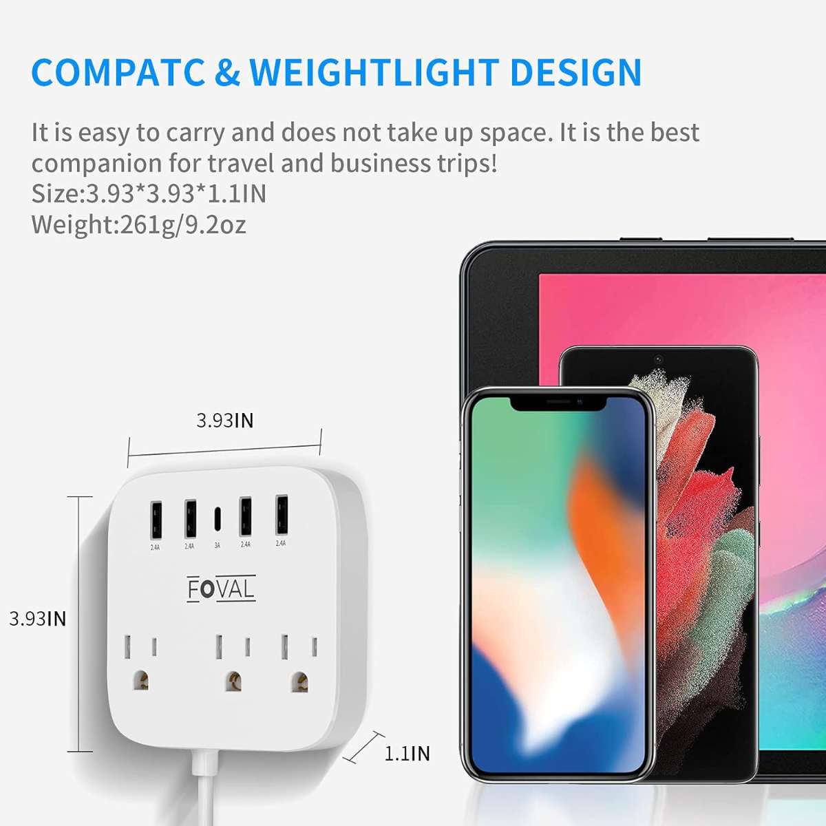 European Travel Plug Adapter, Foval Ouukeus Power Strip