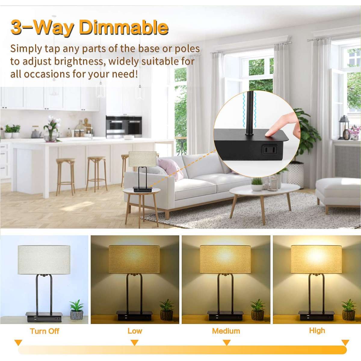 3-way dimmable touch console light, warm white