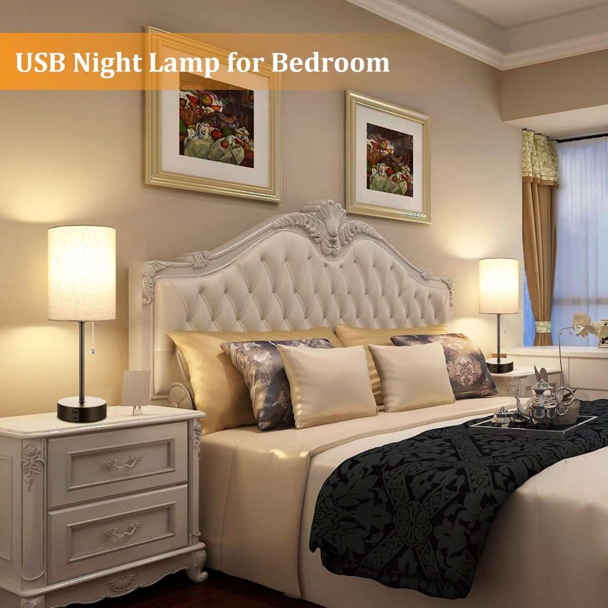 Dott Arts Bedroom Bedside Lamp 2 Piece Set, Bedside Counter Lamp