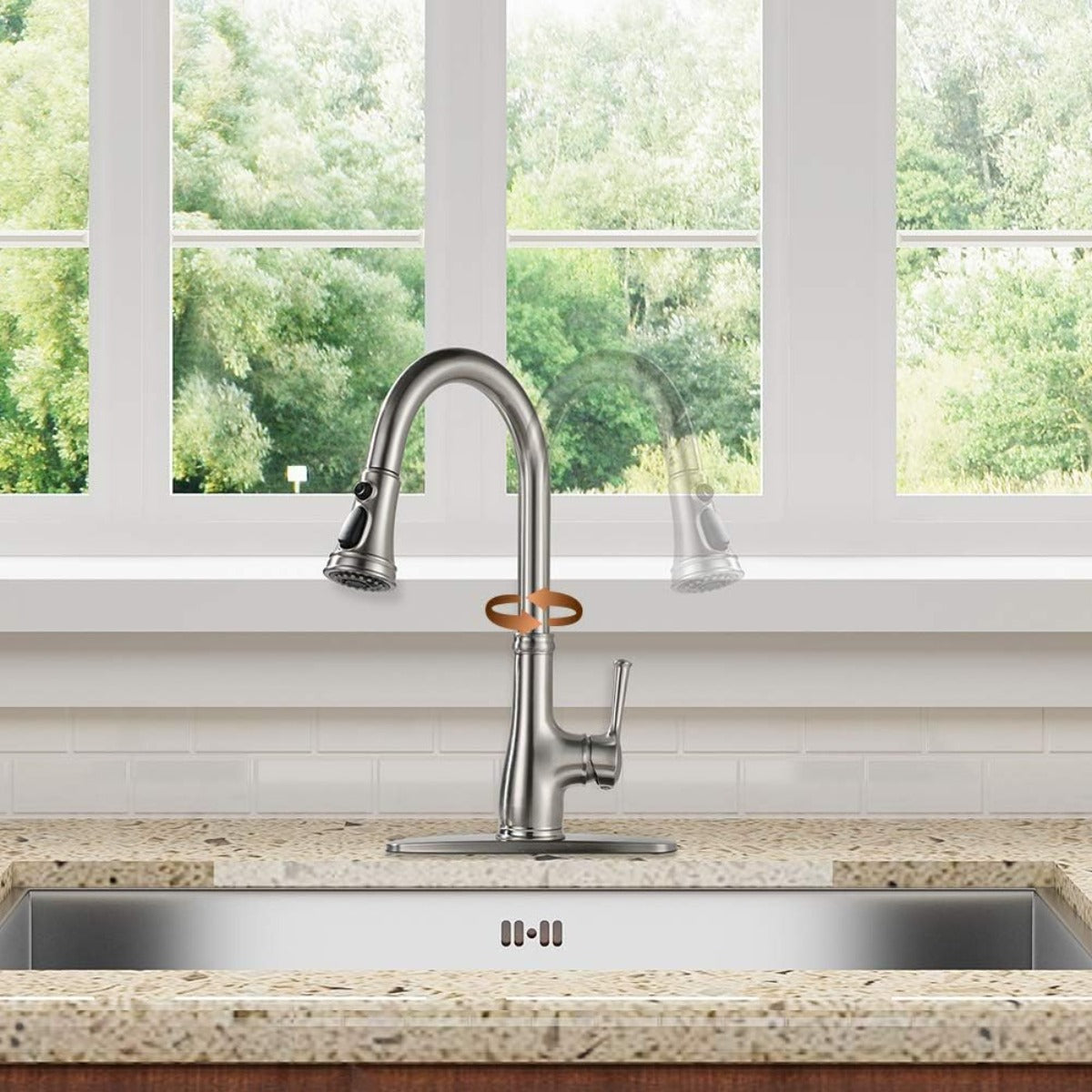 Stainless steel brushed nickel pulls down kitchen sink faucet
