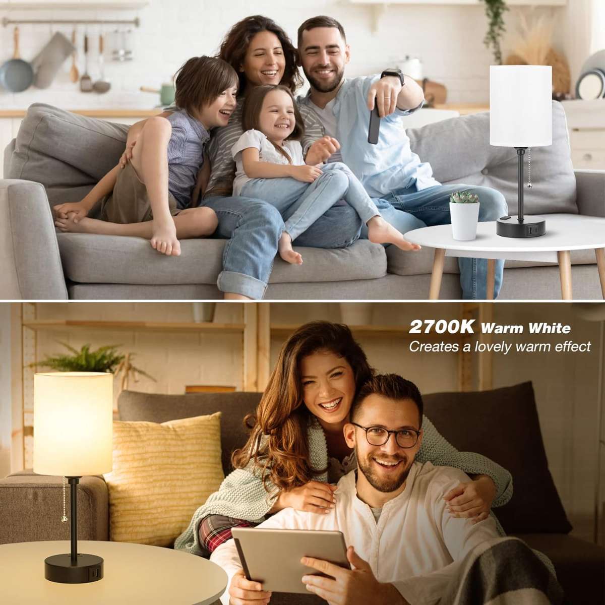 Small bedroom light with USB C and A ports 3 color temperatures