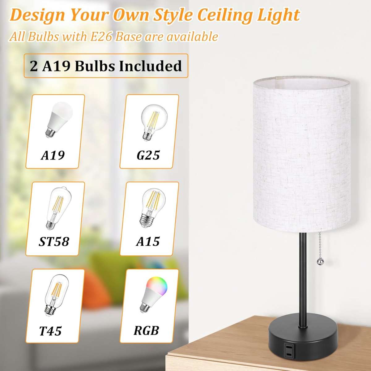 Dott Arts Bedroom Bedside Lamp 2 Piece Set, Bedside Counter Lamp