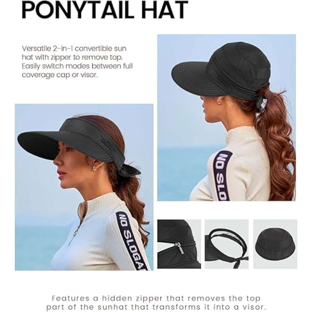 Simplicity Hats for Women UPF 50+ UV Sun Protective Convertible Beach Visor Hat