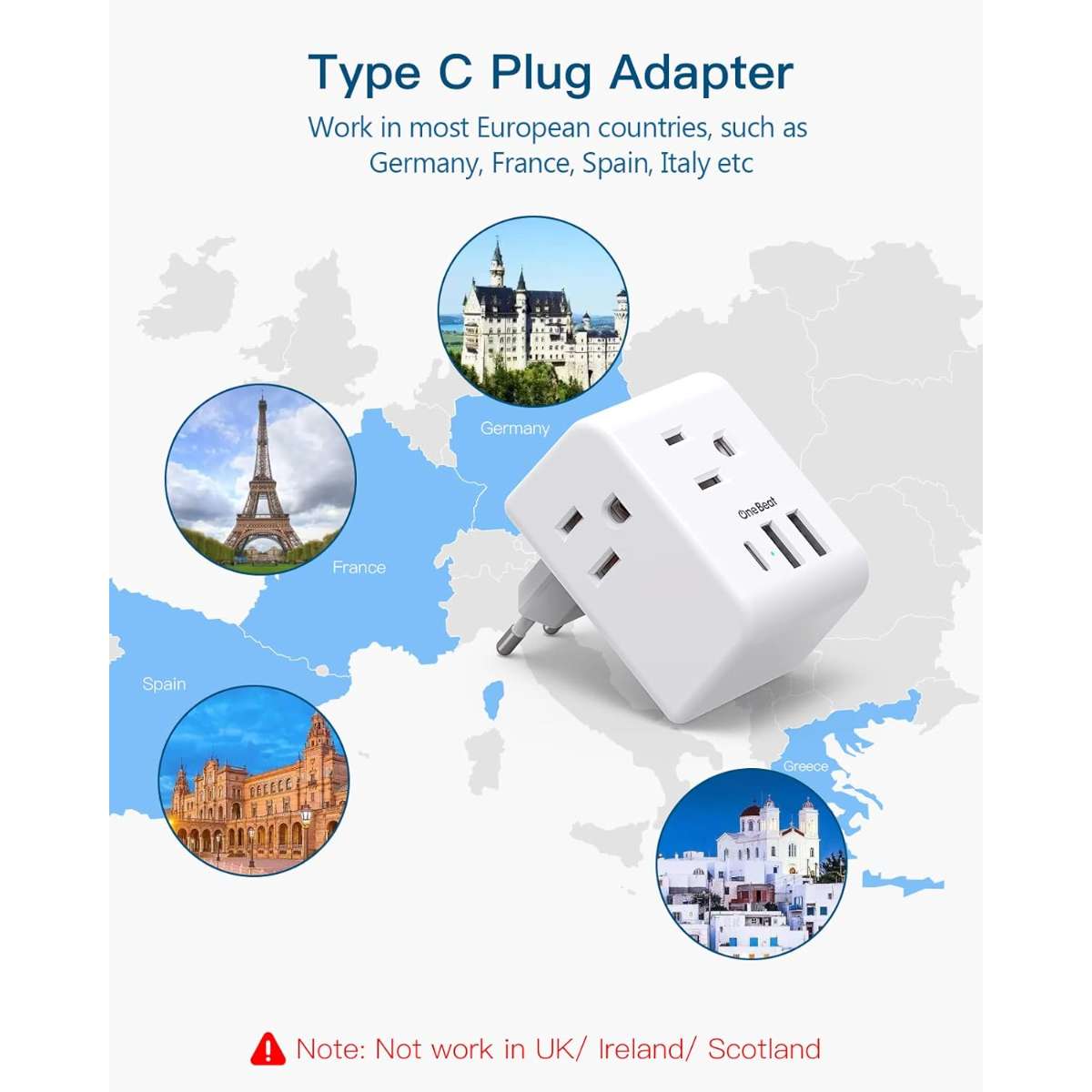 2-pack European travel plug adapter