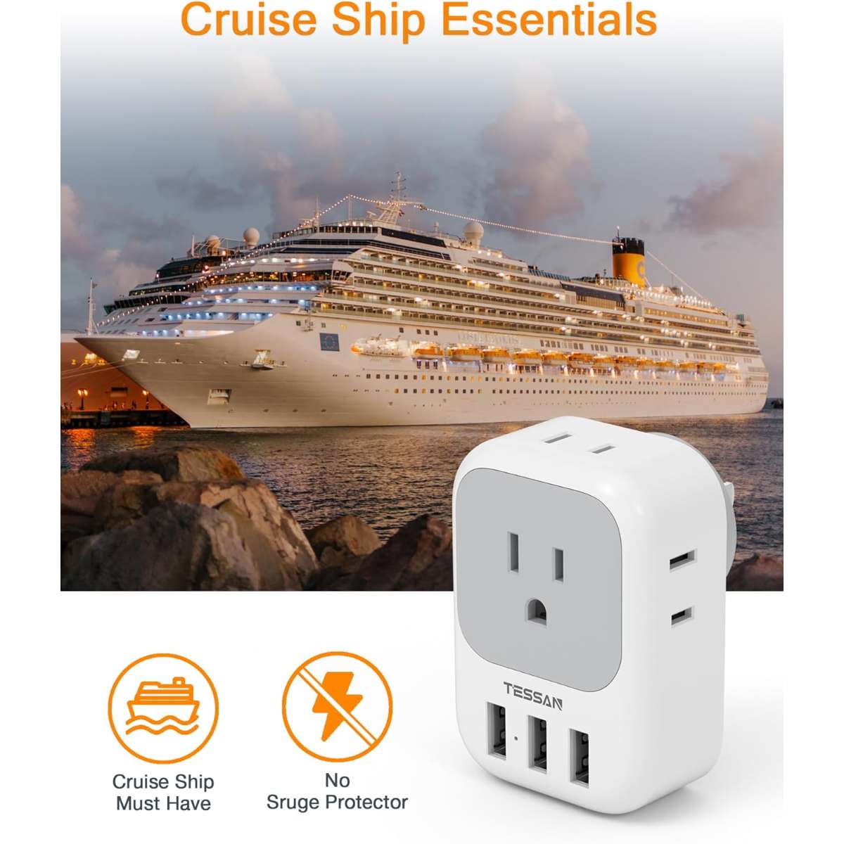 USB charger block, TESSAN USB plug adapter