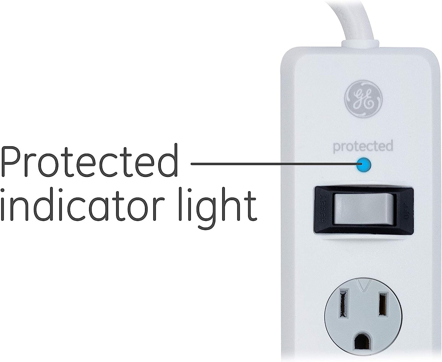 GE 6 Socket Surge Protector, White, 14092
