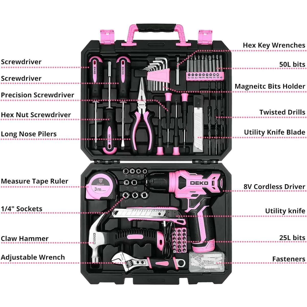 DEKOPRO Drill Bit Set: Women's Hand Tool Set 126 Pieces