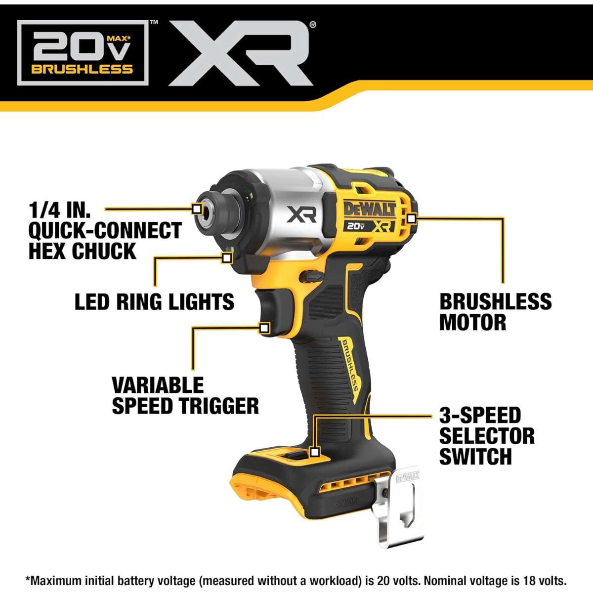 DEWALT 20V MAX XR Impact Driver, Brushless, 1/4", 3-speed (DCF845B)
