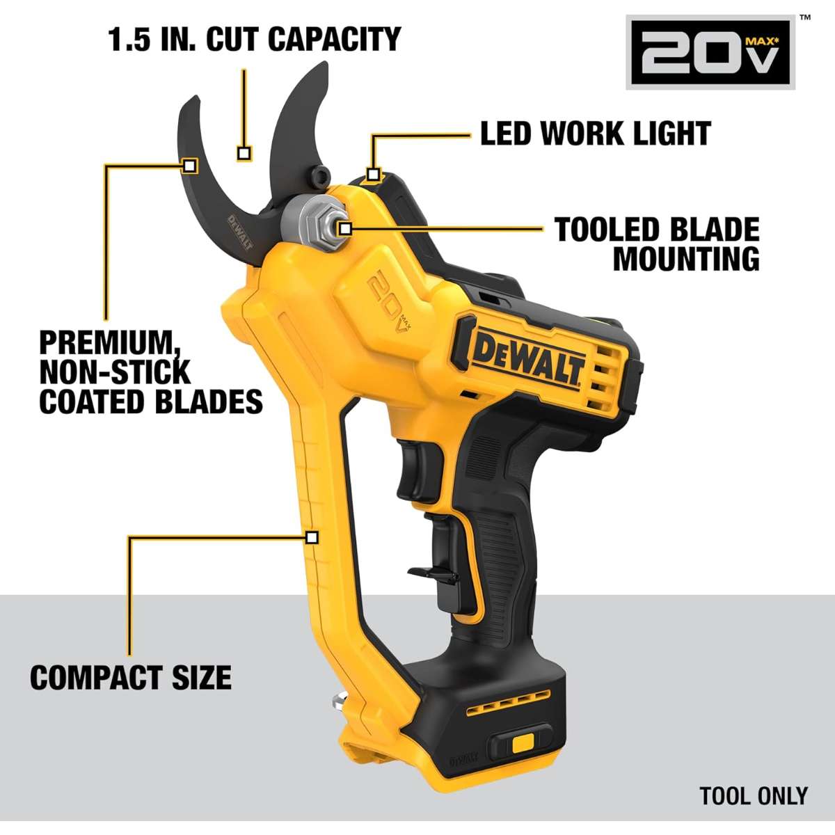 DEWALT 20V MAX Pruning Shears Garden Tool, Cordless, Bare Tool Only (DCPR320B)