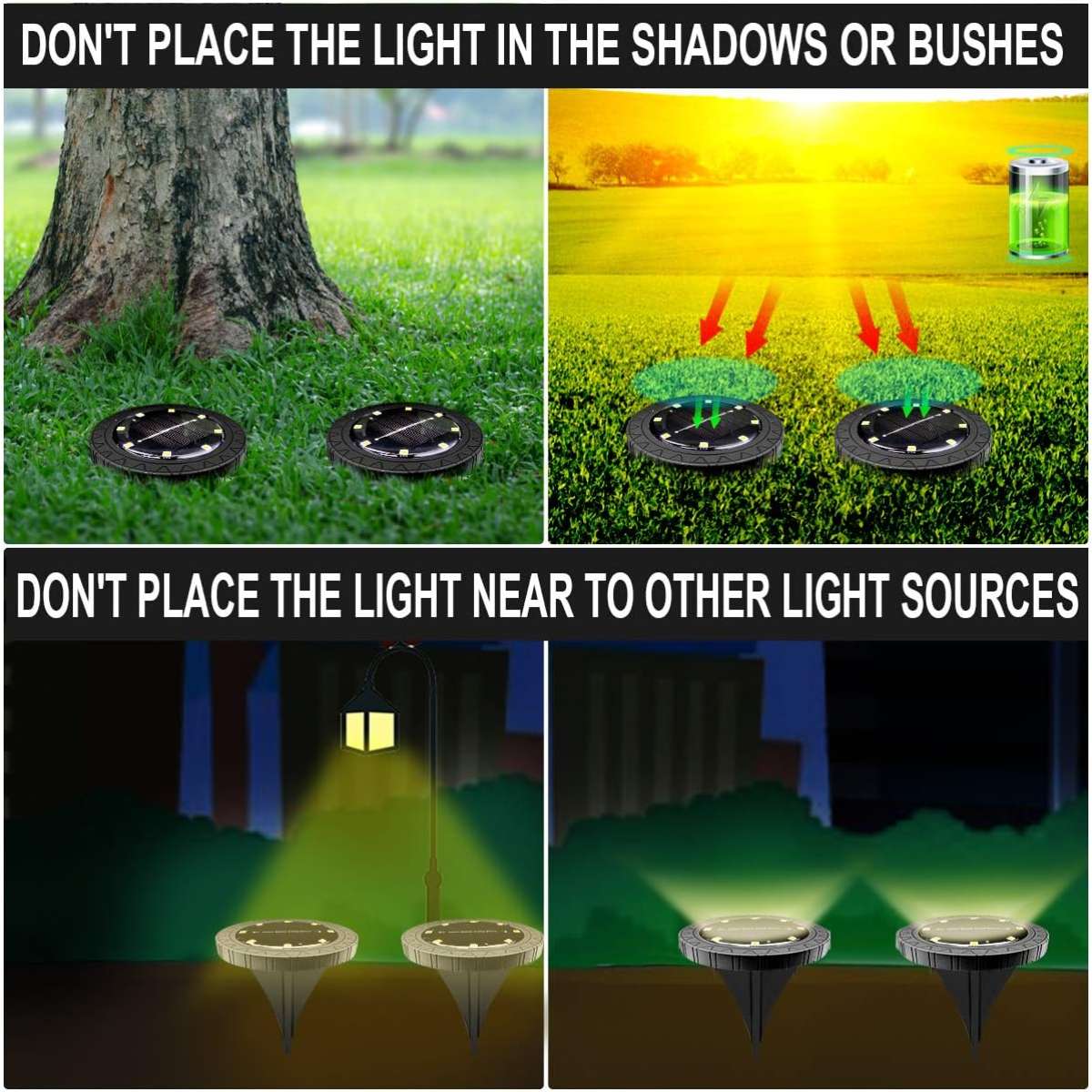 Solar Floor Light 8-Pack, IP68 Waterproof Outdoor LED Disc Light, (Warm White)