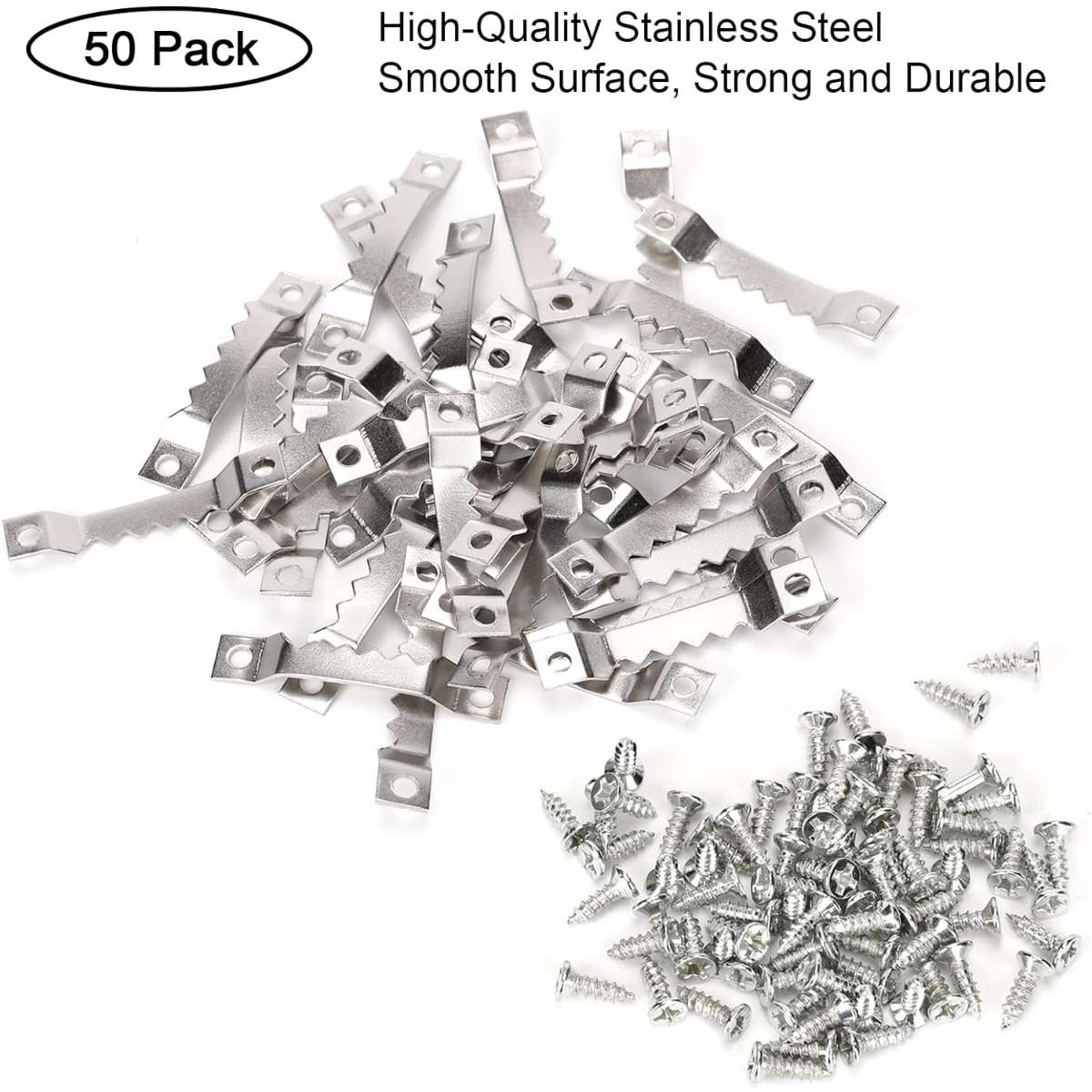 Small Sawtooth Painting Hanger 50pcs Steel Serrated Hanger with Screws (Silver)