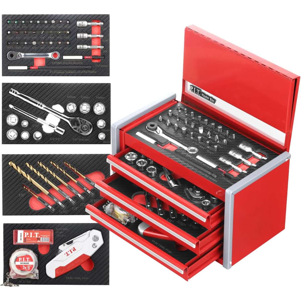 P.I.T. Portable 3 Drawer Steel Tool Box