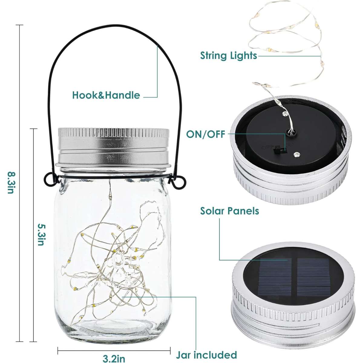 GIGALUMI Hanging Solar Mason Jar Light, LED String Lights Hanging Solar Lanterns