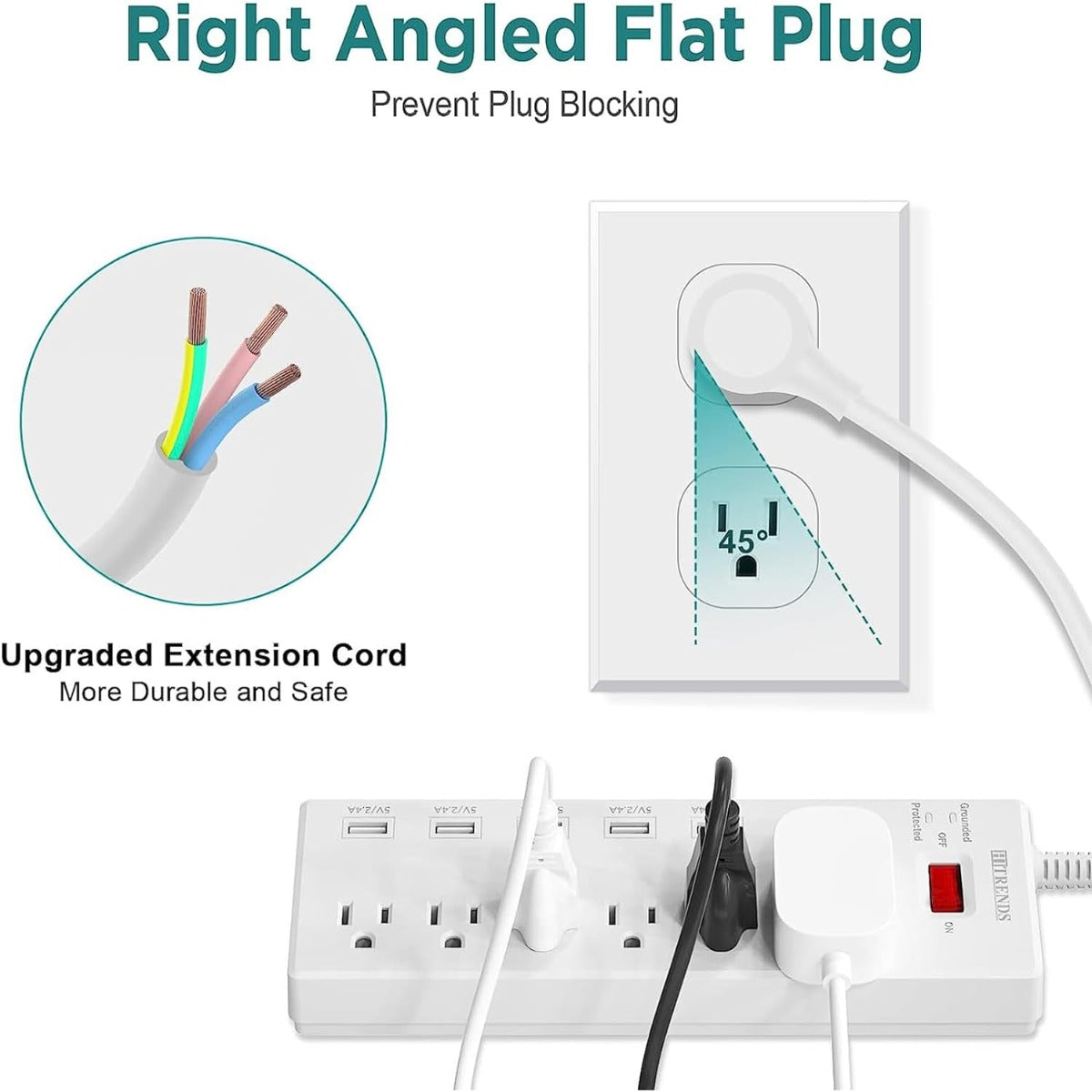 HITRENDS Surge Protector Power Strip (6 ft., white)