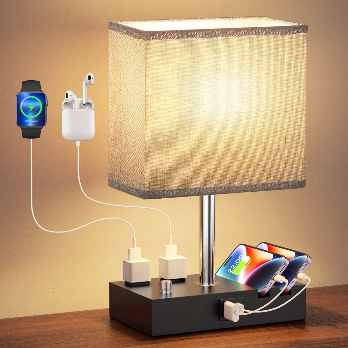 Kakanuo bedroom with USB C port fully dimmable bedside table lamp