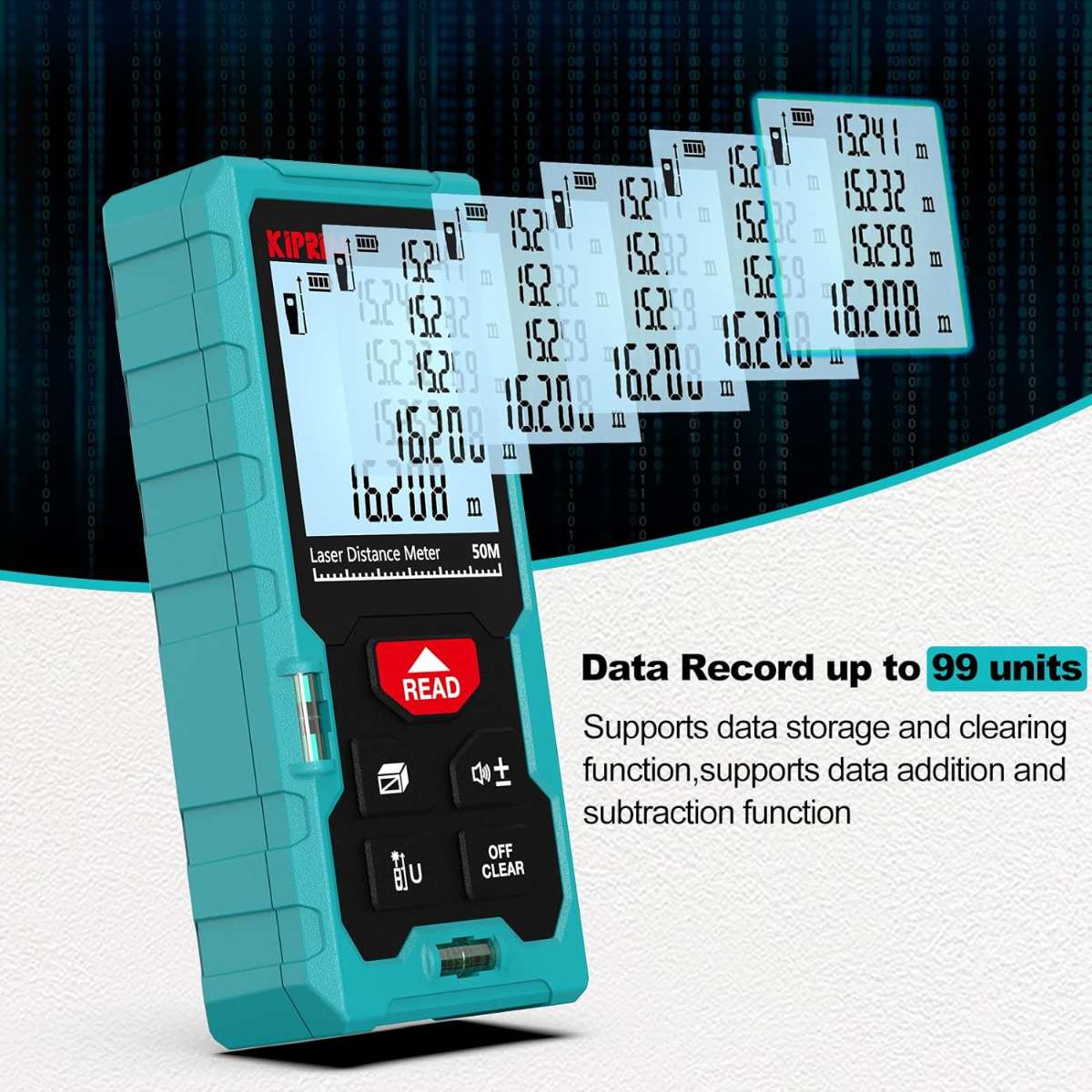 Kiprim Laser Ranging 165ft LD50E Laser Tape Measure, Bubble Level