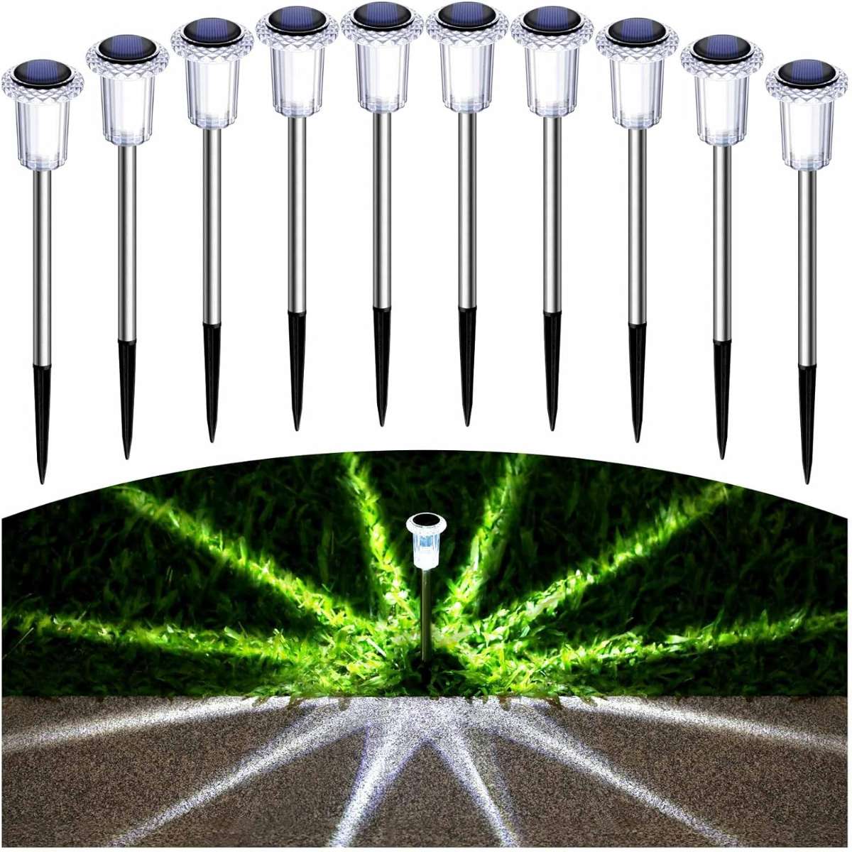 Solar Path Light 10 Pack Solar Outdoor Light, (Cool White)