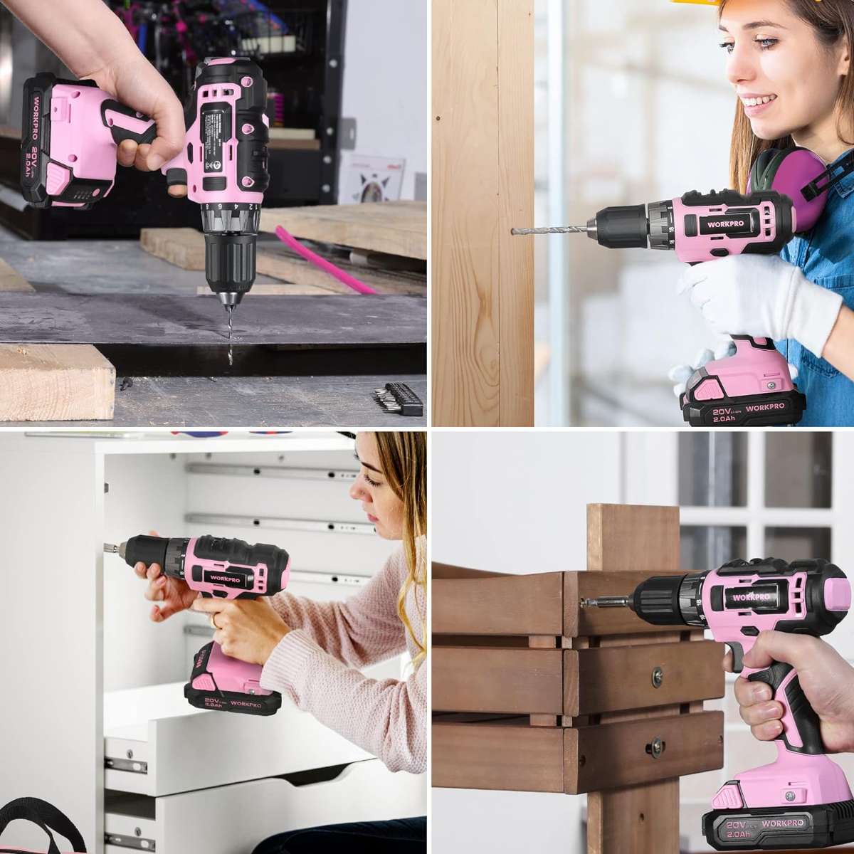 WORKPRO Pink Household Tool Set with Drill Bit-Pink Ribbon