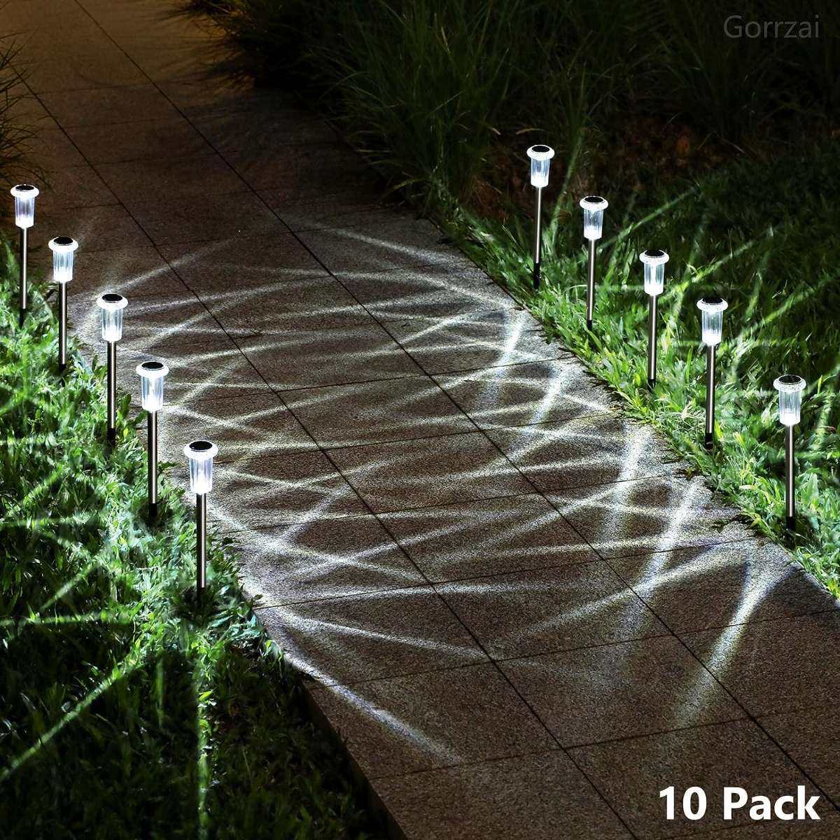 Solar Path Light 10 Pack Solar Outdoor Light, (Cool White)