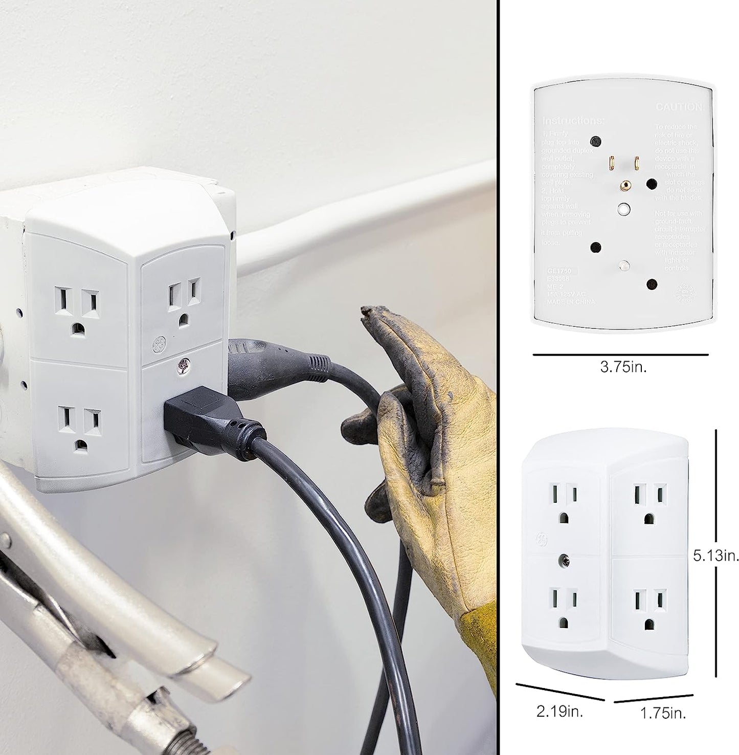 GE 6 Socket Extender, White, 40222