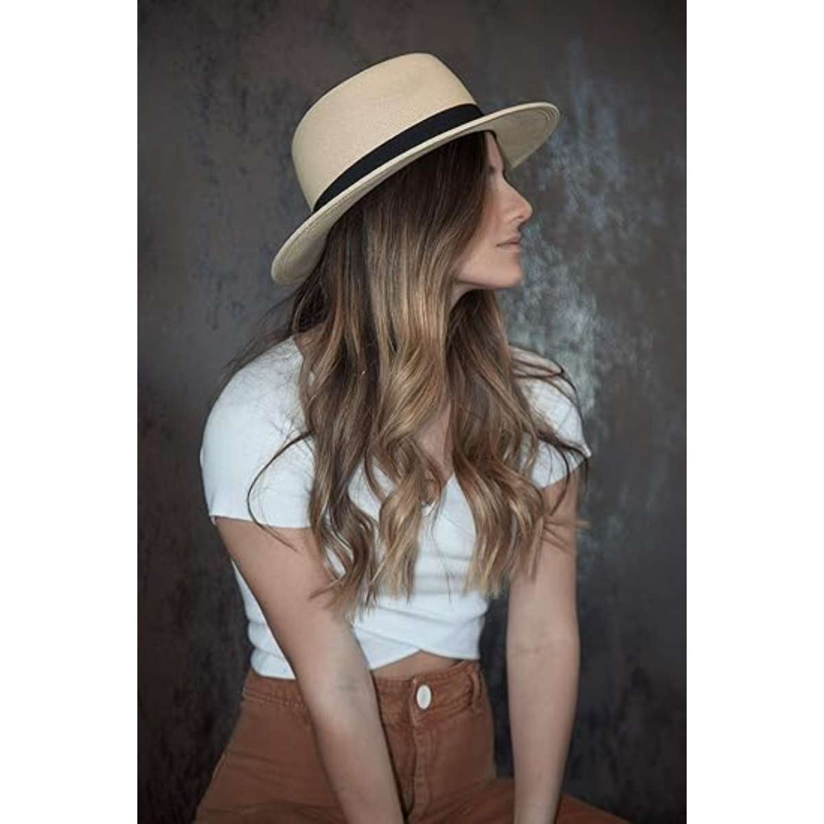Pineapple&Star Sun Straw Fedora Beach Hat Fine Braid UPF50+ for Unisex