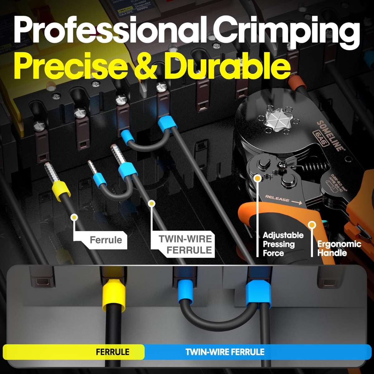 Ferrule Crimping Tool Kit, Hex Ferrule Crimping Pliers (AWG 24-10)