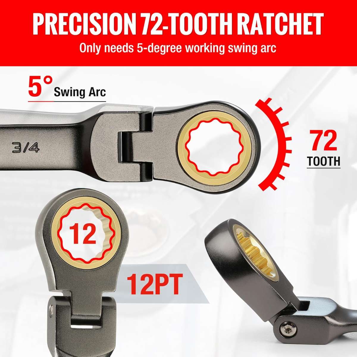 WORKPRO 8-Piece Scratch Head Ratchet Combination Wrench Kit