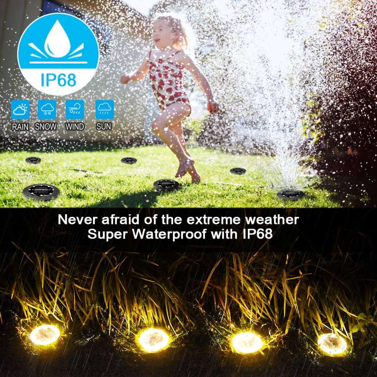 Solar Floor Light 8-Pack, IP68 Waterproof Outdoor LED Disc Light, (Warm White)