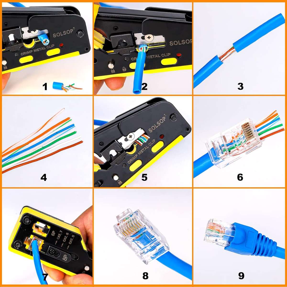 Solsop Pass-Through RJ45 Crimping Tool Kit All-in-One Ethernet Crimping Machine