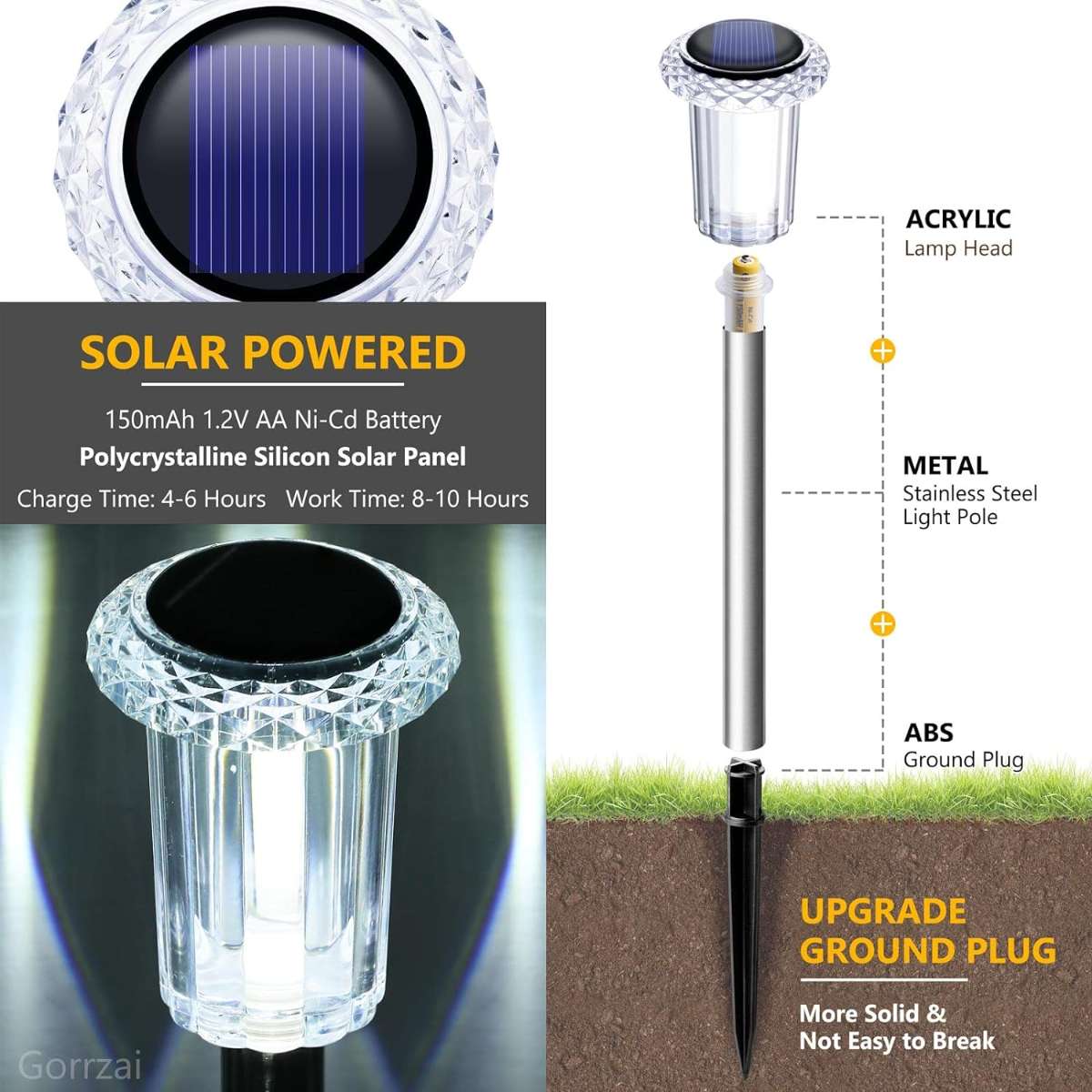 Solar Path Light 10 Pack Solar Outdoor Light, (Cool White)