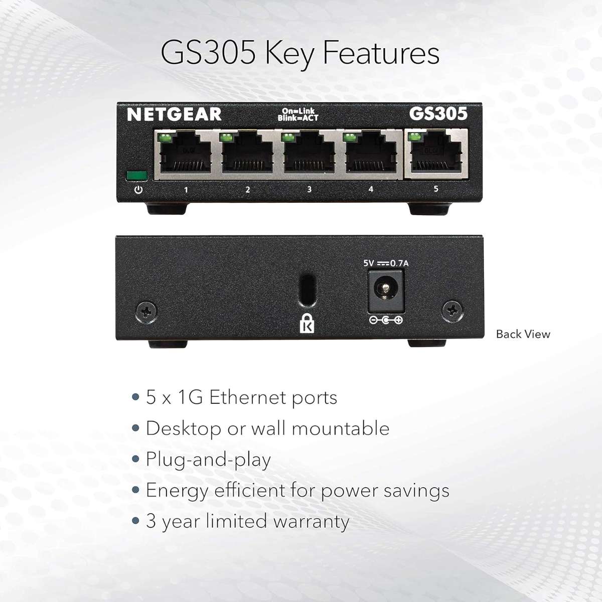 NETGEAR 5-Port Gigabit Ethernet Unmanaged Switch (GS305)