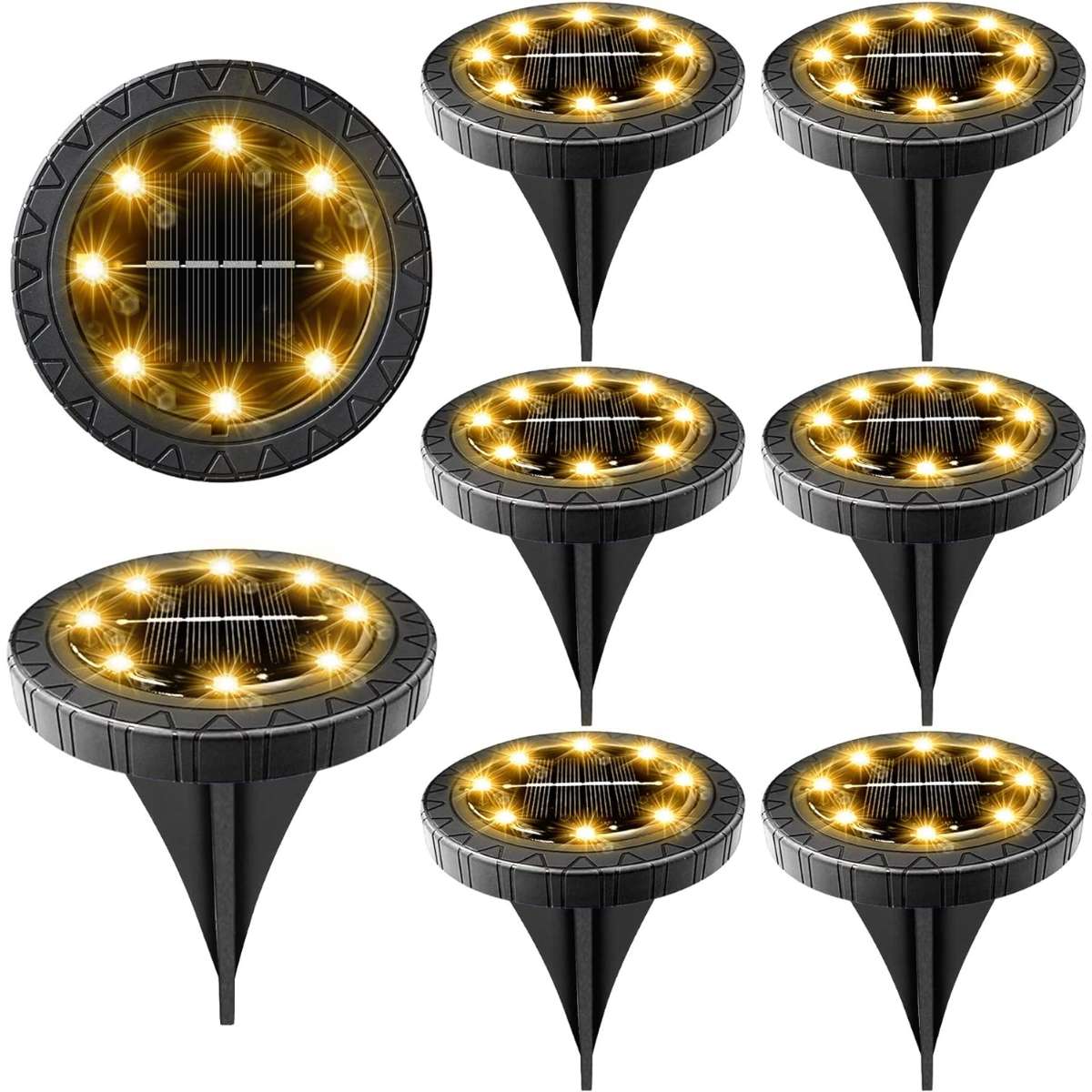 Solar Floor Light 8-Pack, IP68 Waterproof Outdoor LED Disc Light, (Warm White)