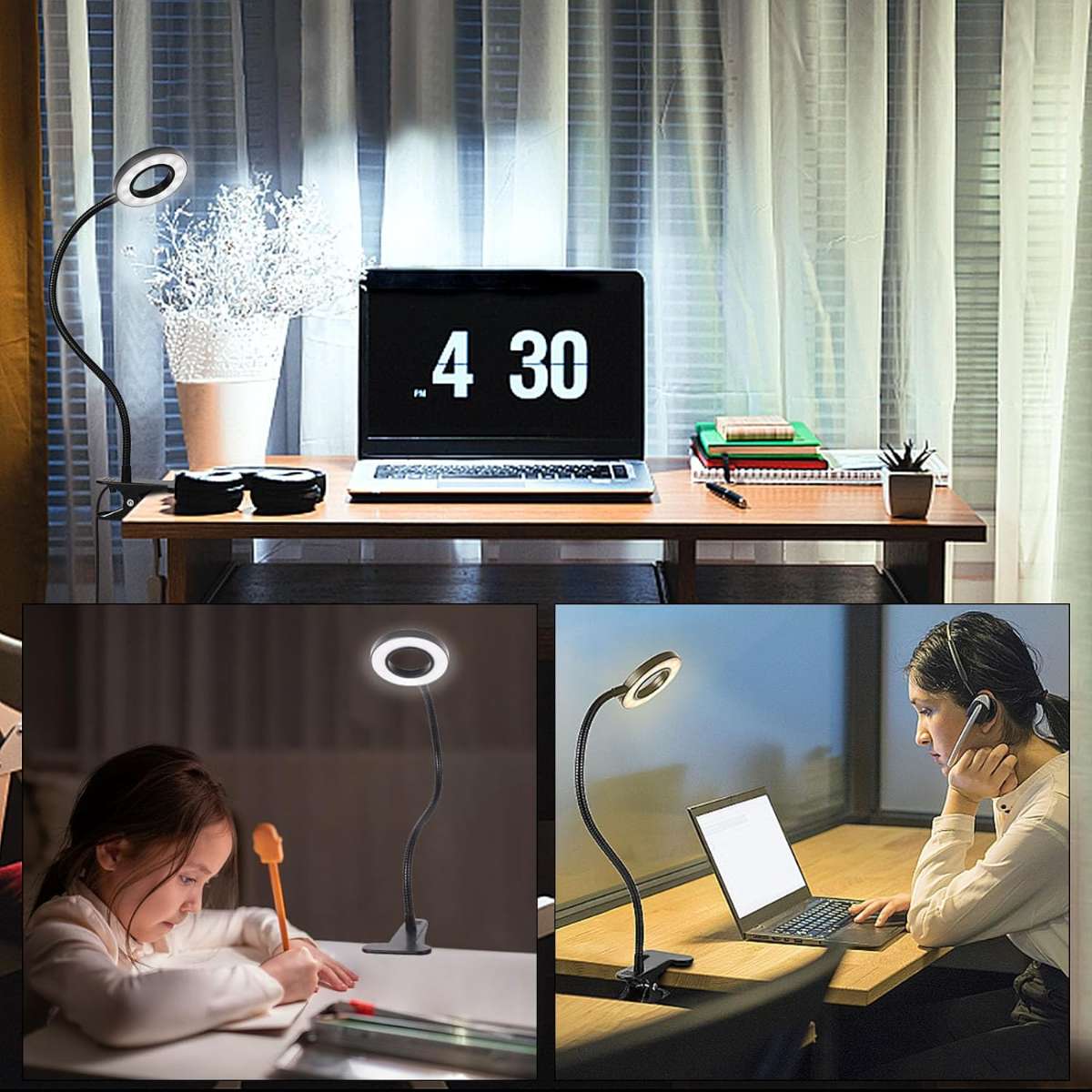 Desk clamp lamp with 10 dimmable brightnesses