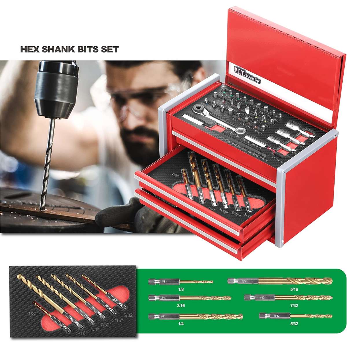 P.I.T. Portable 3 Drawer Steel Tool Box