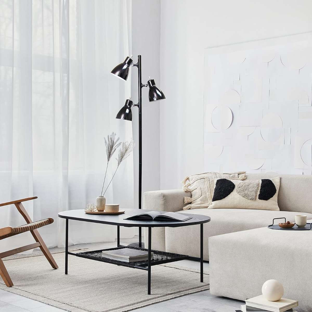 Simple Designs LF2007-BLK Metal 3 Light Tree Floor Lamp, Black