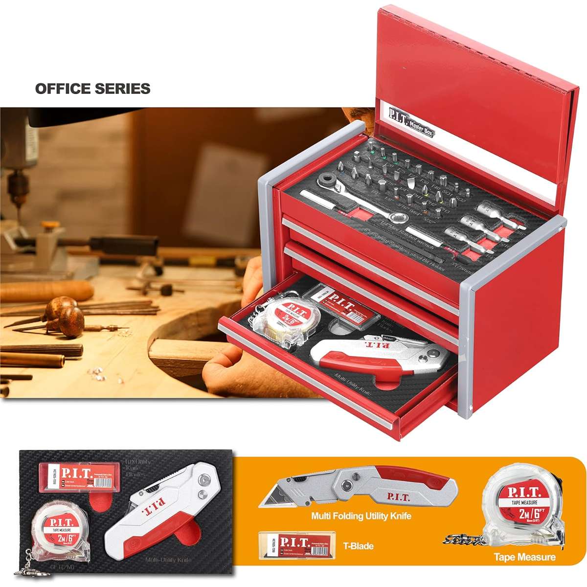 P.I.T. Portable 3 Drawer Steel Tool Box