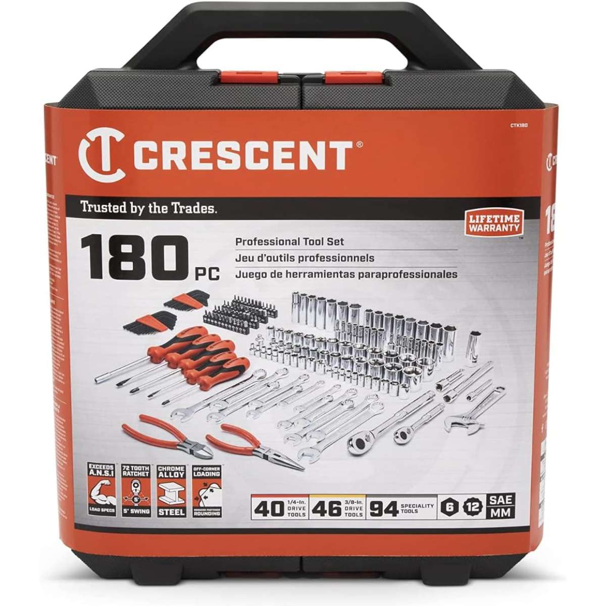 Crescent 180 Piece Professional Tool Set in Tool Storage Case - CTK180