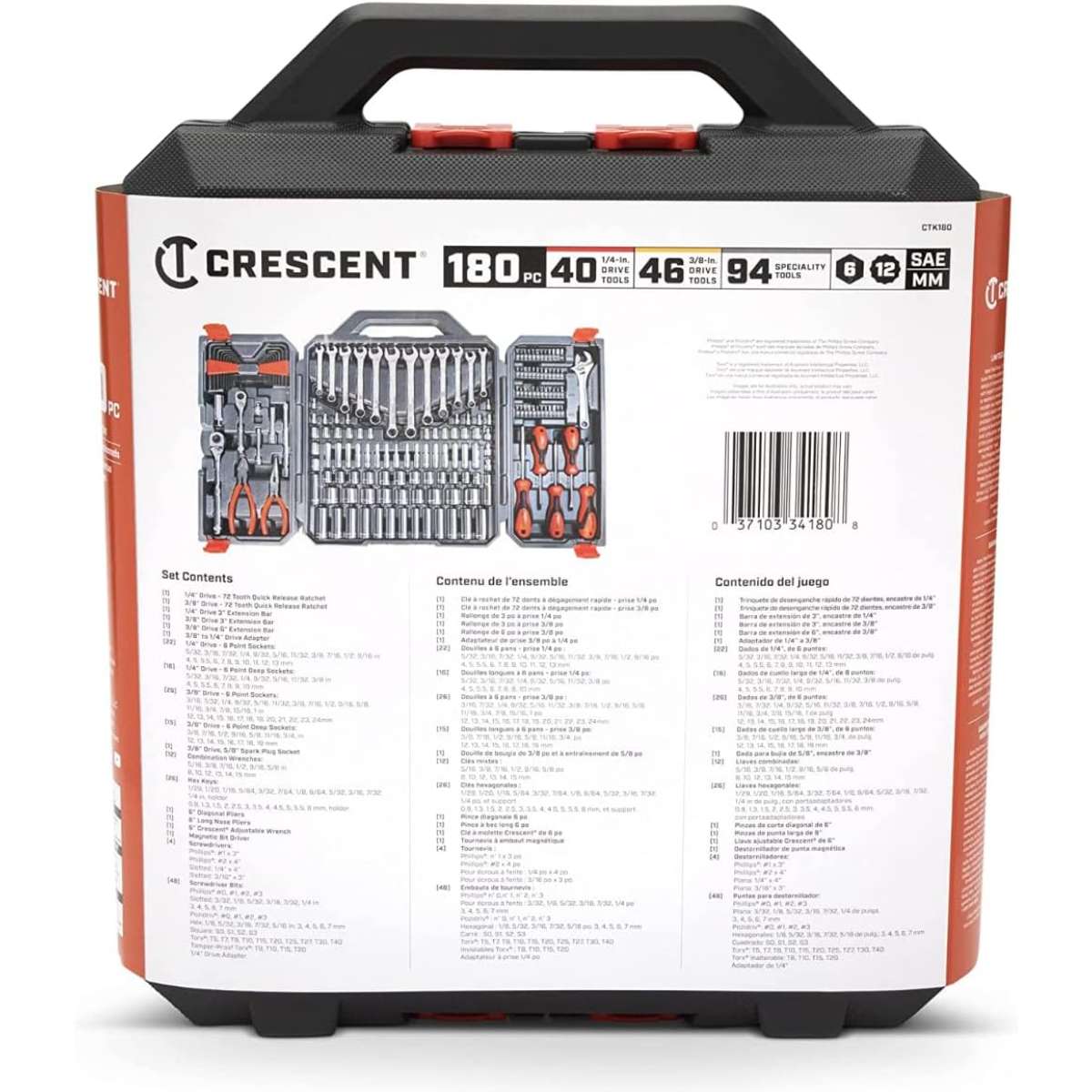 Crescent 180 Piece Professional Tool Set in Tool Storage Case - CTK180