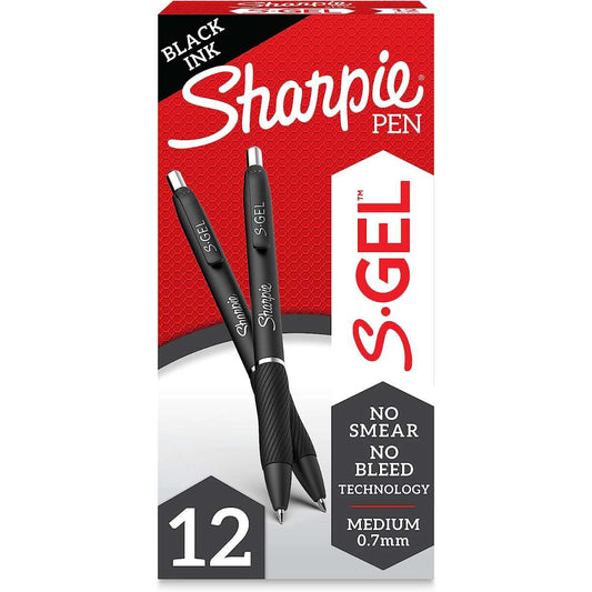 Sharpie S-Gel, Gel Pens, Medium Point (0.7mm), Black Ink Gel Pen, 12 Count
