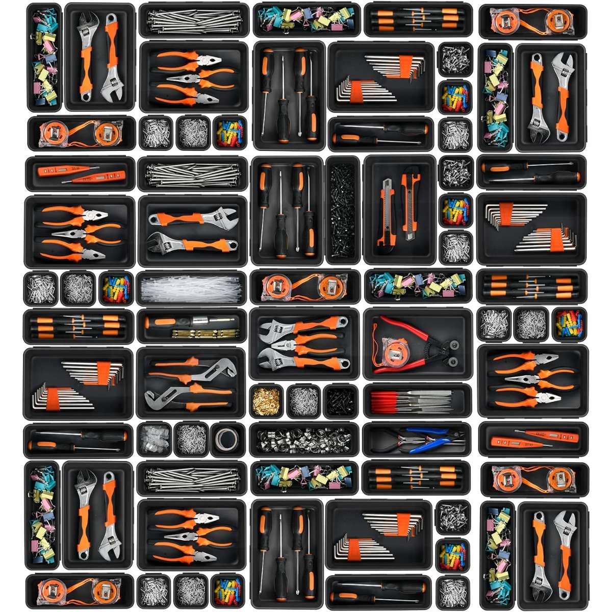 A-LUGEI [42PCS] [Black] Tool Box Storage Box Tray Divider Set