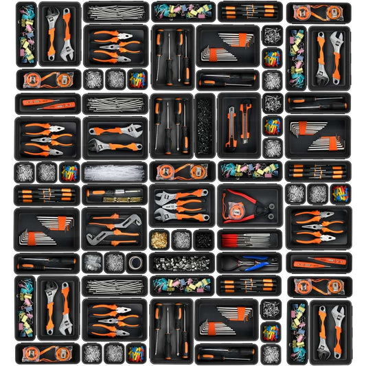 A-LUGEI [42PCS] [Black] Tool Box Storage Box Tray Divider Set