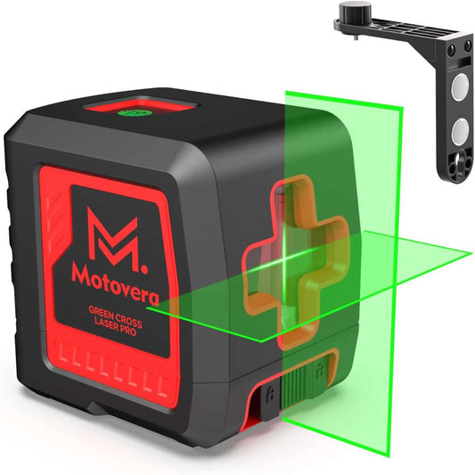 The laser level green crosshair is automatically leveled