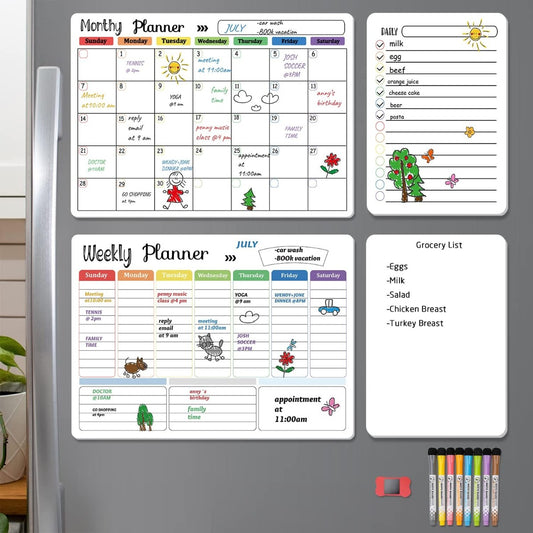 Hivillexun Magnetic Dry-Erase Calendar Whiteboard Set (4-Pack)
