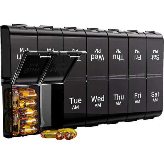 7 days Oversized Pill Box Oversized Daily Pill Box, Large Pill Box (black