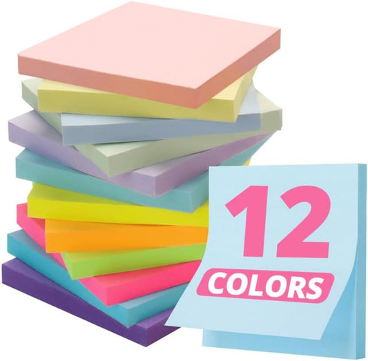 Color self-adhesive sticky notes, 12 sticky notes, 3x3 inches